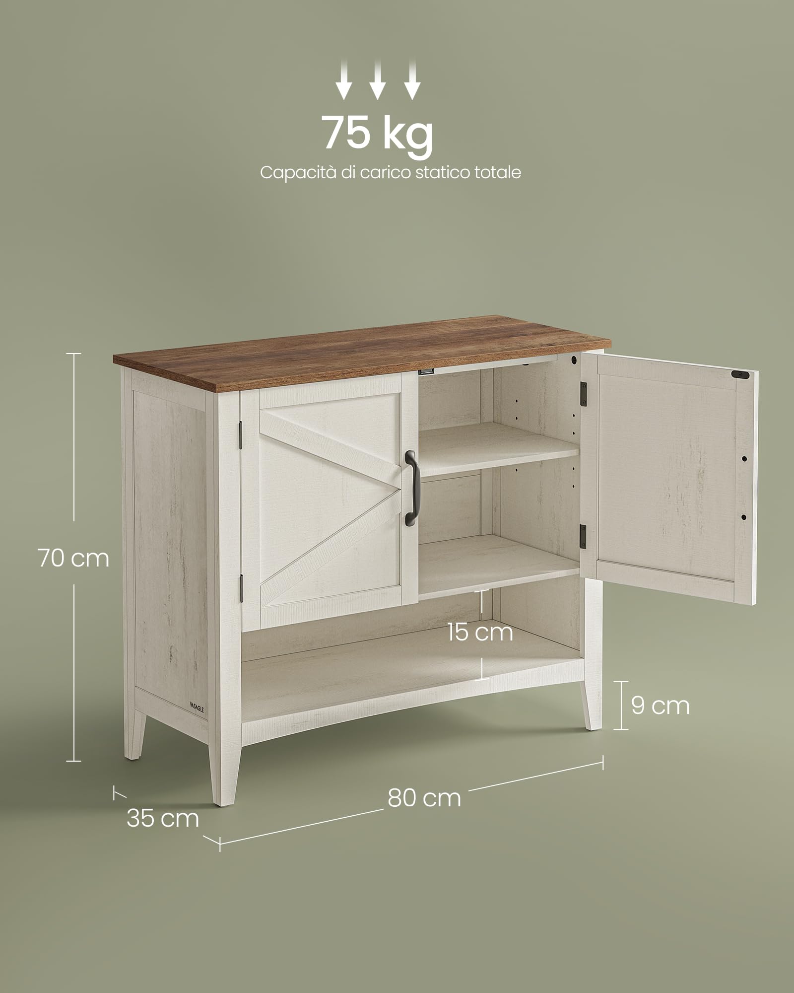 VASAGLE LIRY Collezione - Mobiletto Porta Scarpe, Scarpiera a 3 Livelli, Stile Tradizionale Americano, con Ripiano Regolabile, Manici, Gambe Robuste, Ingresso, Bianco Vintage LBC038W01