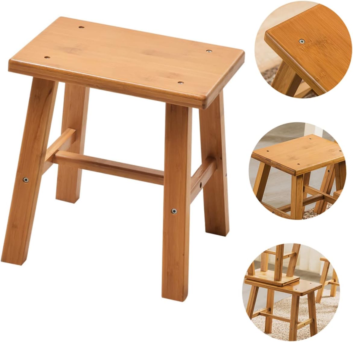 Bamboo Shoe Changing Stool Compact Low Stool for Home Use Non-Slip Design Lightweight and Durable for Adults and Boy Girl