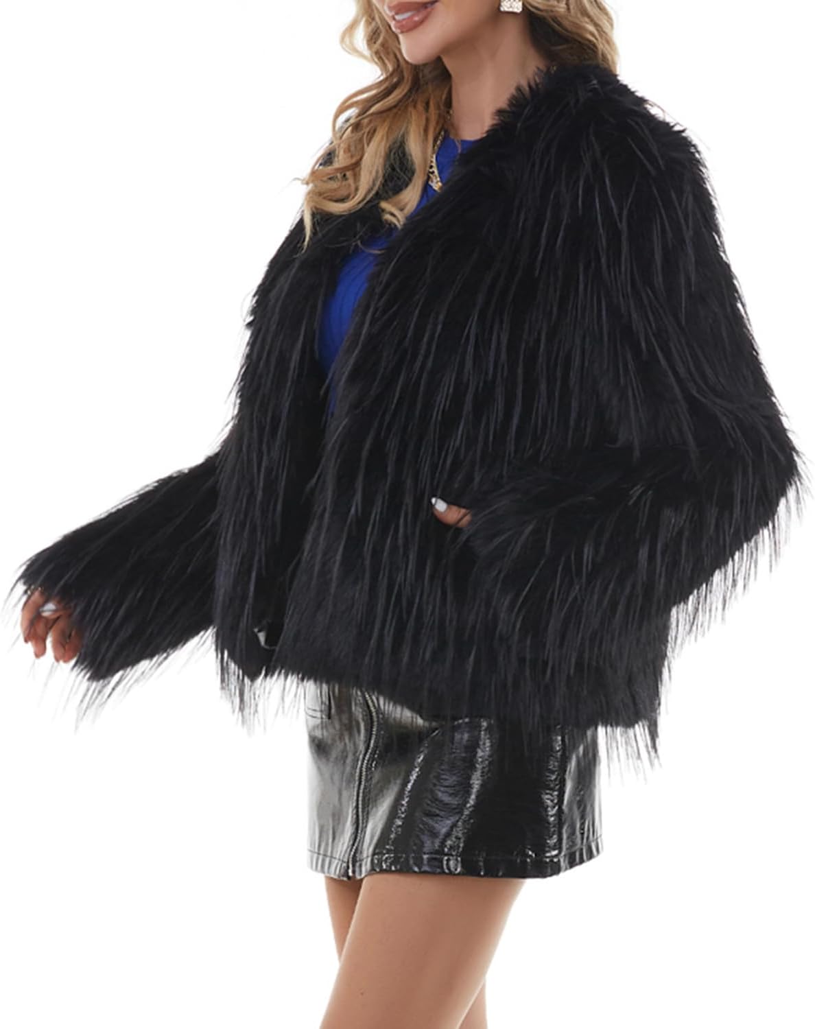 QUENTY PIELIES Faux Fur Coat Women’s Jacket Shaggy Outwear Long Sleeve Warm Winter - Image 4
