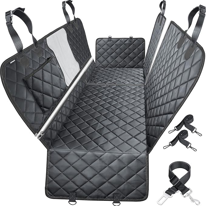 Image of 6-in-1 Dog Car Seat Cover for Back Seat, Waterproof Dog Car Hammock with Mesh Window, Non-Slip Pet Backseat Protector for Cars, Trucks and SUVs (Black, 6 in 1 Dog CAR SEAT Cover)