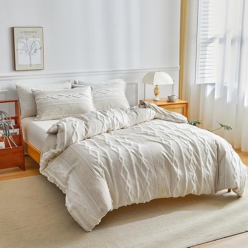 Miniatura 2 de VClife Funda de edredón copetuda, tamaño Queen, juego de ropa de cama bohemio de microfibra lavada suave, transpirable, estilo desgastado y