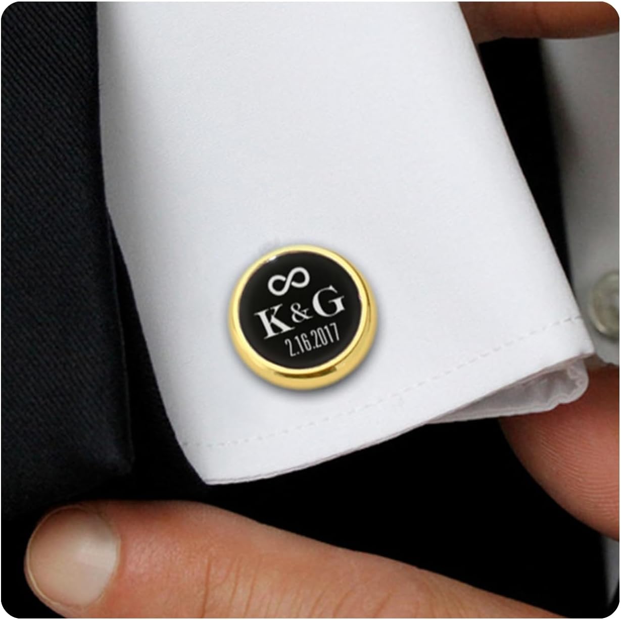 Custom wedding cufflinks - Engraved gold cufflinks for groom on wedding day - engraved cuff links Groom date and initial - Gold cuff links for men