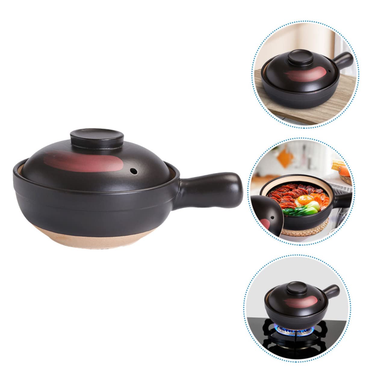 Pentola in Terracotta per Cucina Gas Casseruola con Pentola per Zuppe e Cottura Resistente alle Temperature Distribuzione Uniforme del Calore Piccola Nero Rosso