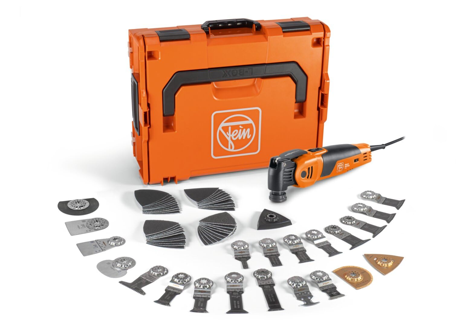 FEIN Multimaster MM 700 SELECTION MultiTool para las obras interiores y reformas con 62 accesorios Motor FEIN 450W, Sistema antivibración Portaherramientas StarlockMax, Cambio herramienta QuickIN