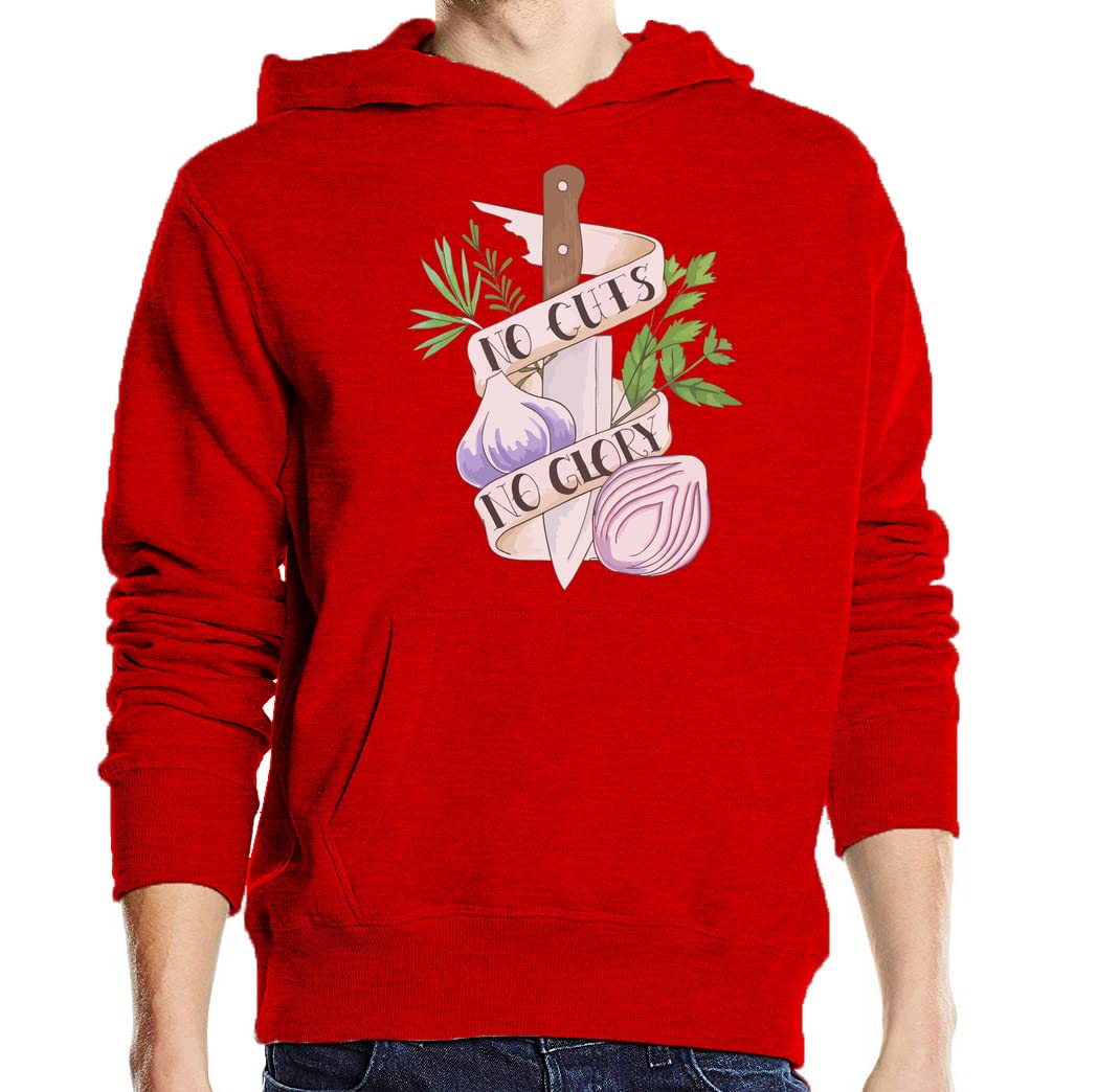No Cuts No Glory zabawna kuchnia gotowanie sztuka unisex mieszanka bawełny bluza z kapturem bluza z kapturem czerwona, Czerwony, XL
