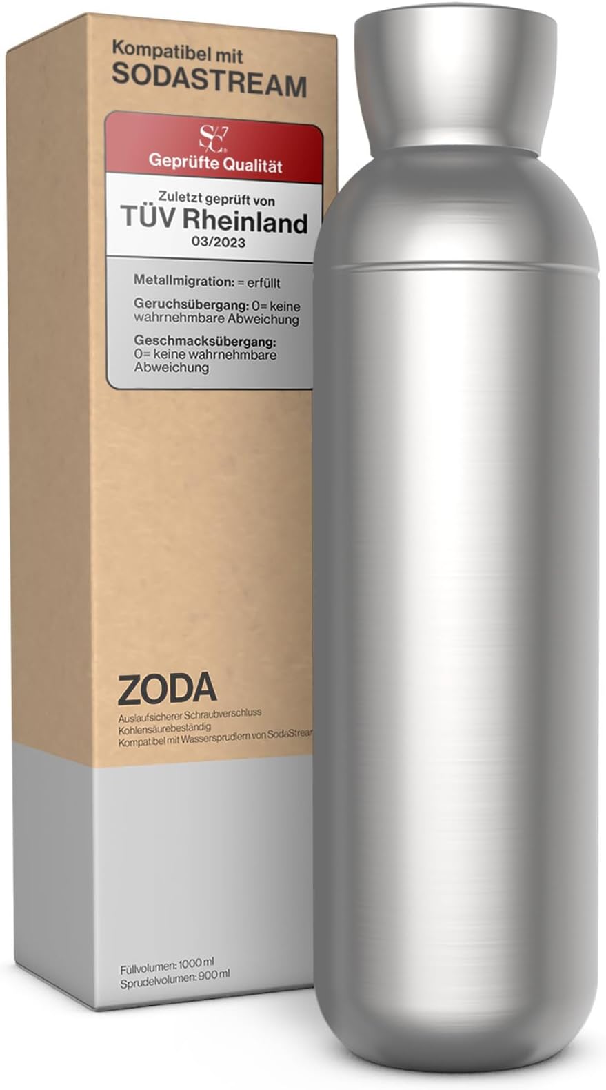 MATE OF STEEL® 100 Plastikfreie 750ml Edelstahl Flasche für Sodastream Crystal, Easy & Terra
