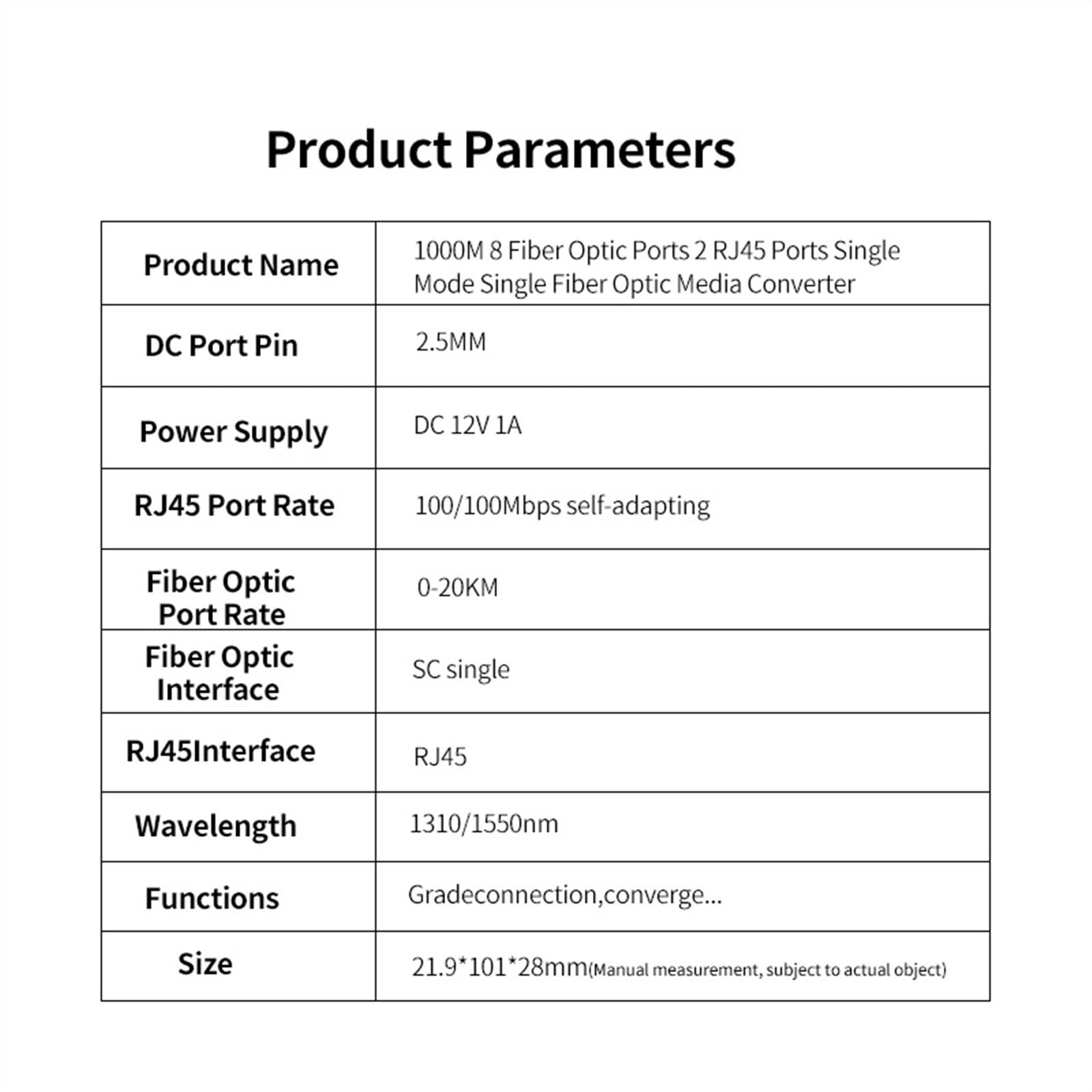 Convertisseur De Média De Commutateur De Fiber D'ethernet De Gigabit 8 Ports De Fiber 2 Émetteur-récepteur Optique De Port De Fiber De RJ45 20KM SC-monomode 100/1000M ( Size : 1 pcs Simplex PCBA )