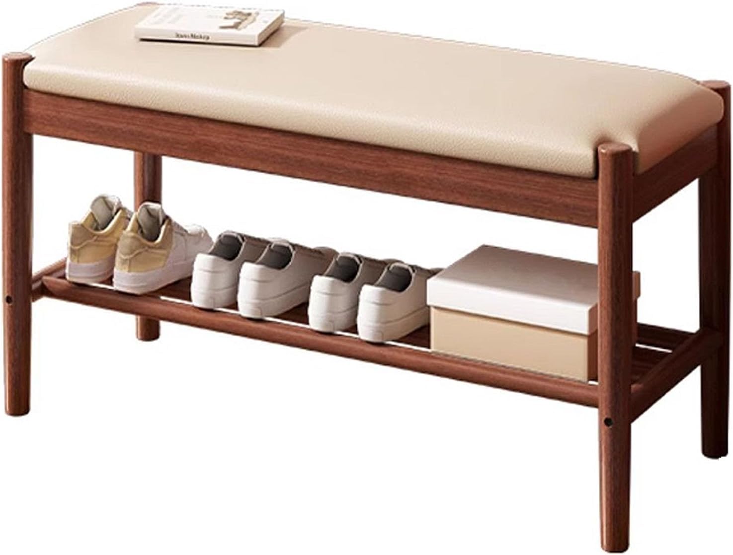 GHFXSCV Shoe Storage Bench with Padded Cushion Wooden 2Tier Shoe Rack Organizer for Entryway Hallway & Mudroom – Stylish Entrance Seating & Storage Solution