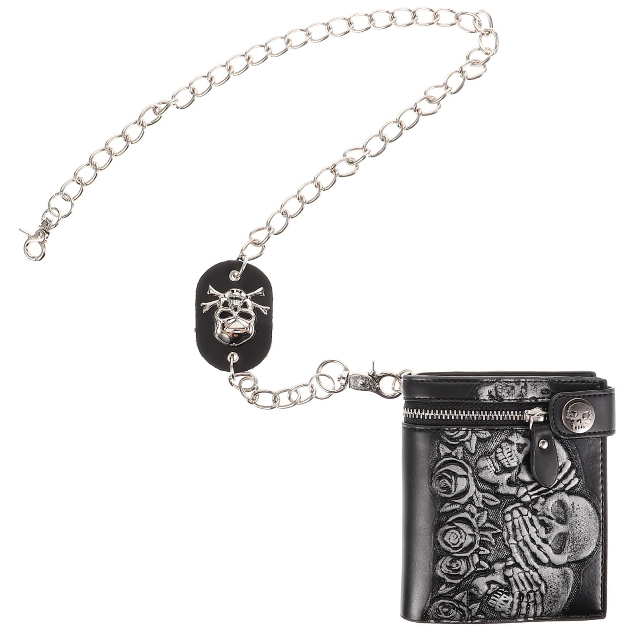 Gatuida Cartera de Cuero Punk con Cadena Antirrobo Diseño y Tarjetero Unisex Vertical Resistente y para Diario