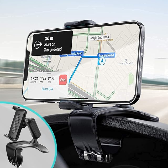 Phone Holder for Car, Car Phone Holder Mount with Upgrade 360 Degree Rotation Dashboard Universal &Adjustable Spring Clip Cell Phone Holder for Car 4 to 7 In Smartphones
