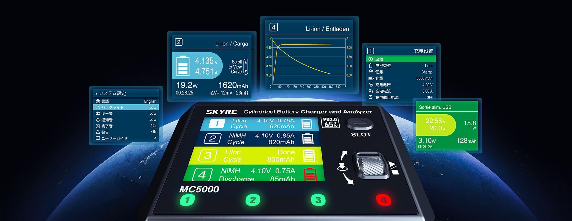 MC5000 Caricabatteria cilindrico e analizzatore MAXBUSTER Versatile Preciso per Li-ion, Li-ion HV, LiFePO4, NiMH, NiCd, NiZn, RAM, LTO Na-ion batterie cilindriche Questo Powerhouse li gestisce tutti.