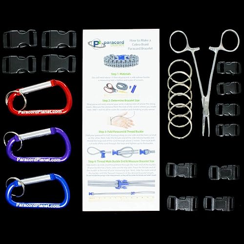 Miniatura 10 de Pulsera y kit de proyecto de paracaídas – 550 cuerdas de paracaídas, hebillas, mosquetones, llaveros