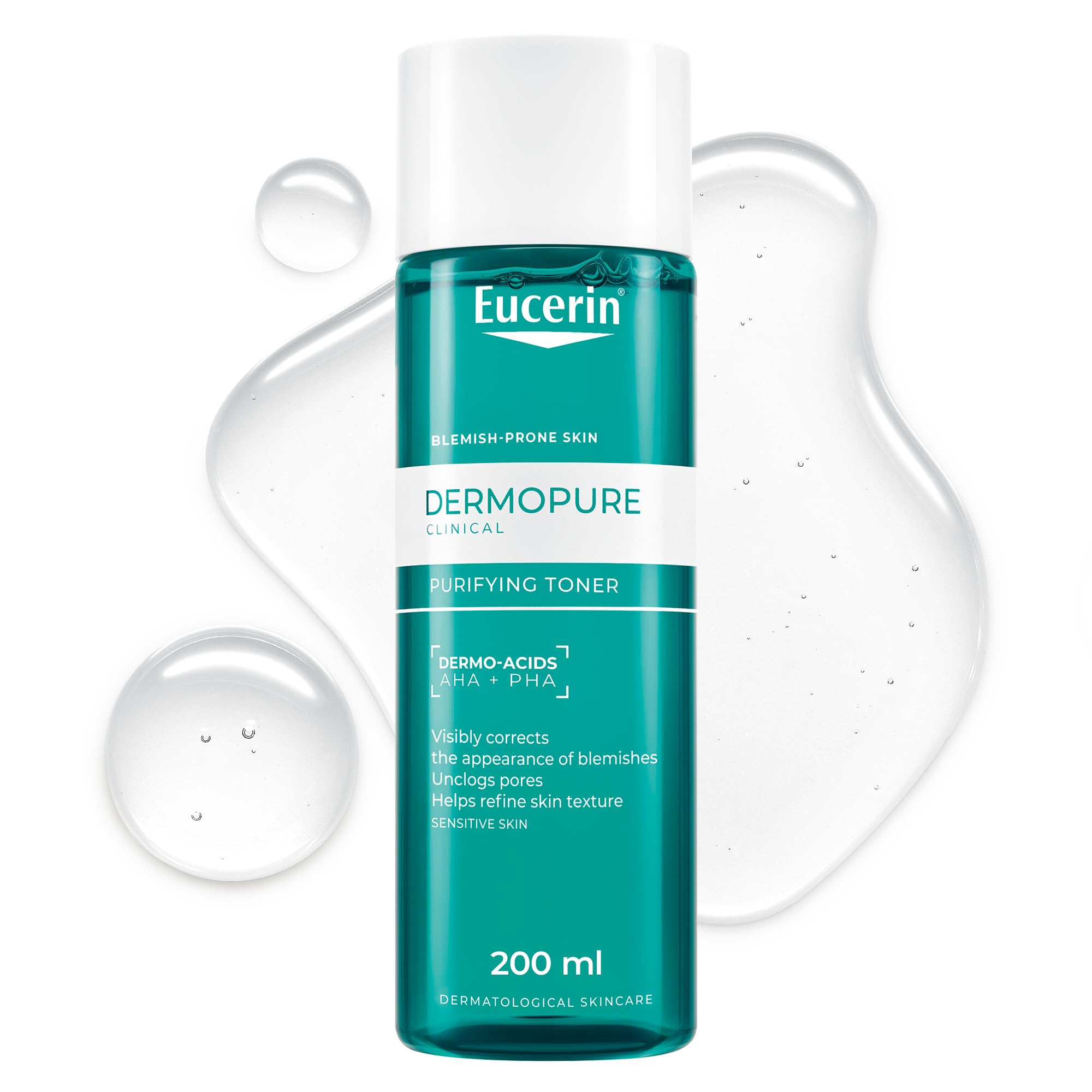 Eucerin DERMOPURE CLINICAL Purifying Face Toner with Salicylic Acid (BHA), AHA & PHA for Blemish & Acne-Prone Skin, Suitable for Sensitive Skin, 200ml (Packing may vary)