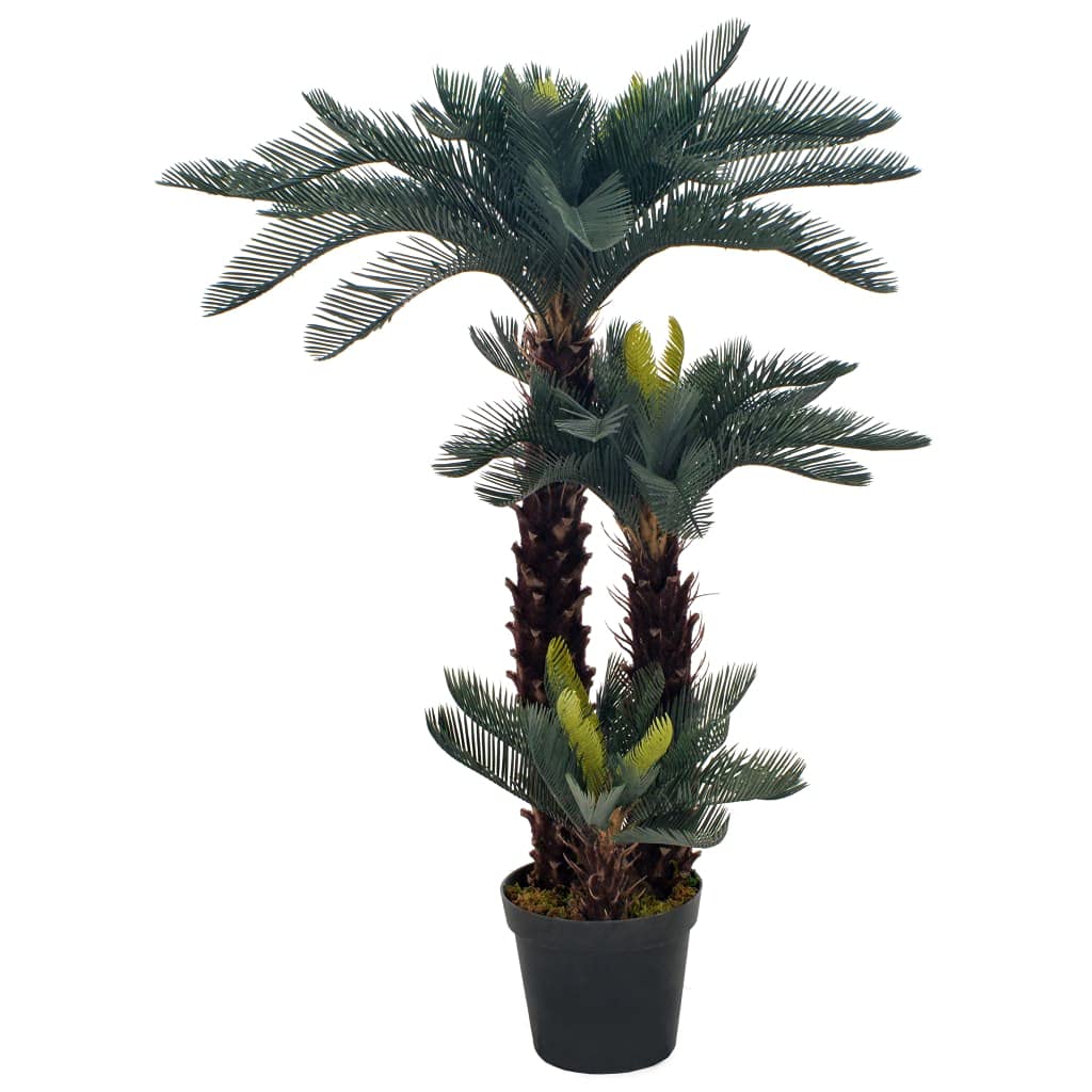 vidaXL Planta Artificial Decoración Palmera CICA Maceta Flores Decorativas Realistas Exterior Interior Oficina Hojas Plástico 125 cm Alta Verde Marrón