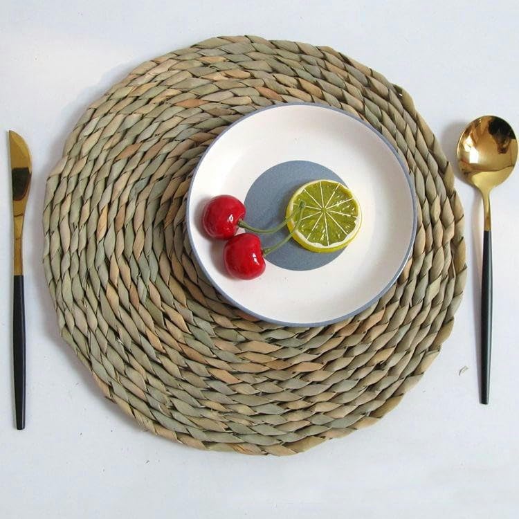 Set de table en jacinthe d'eau naturelle ronde tressée main de 15 à 60 cm