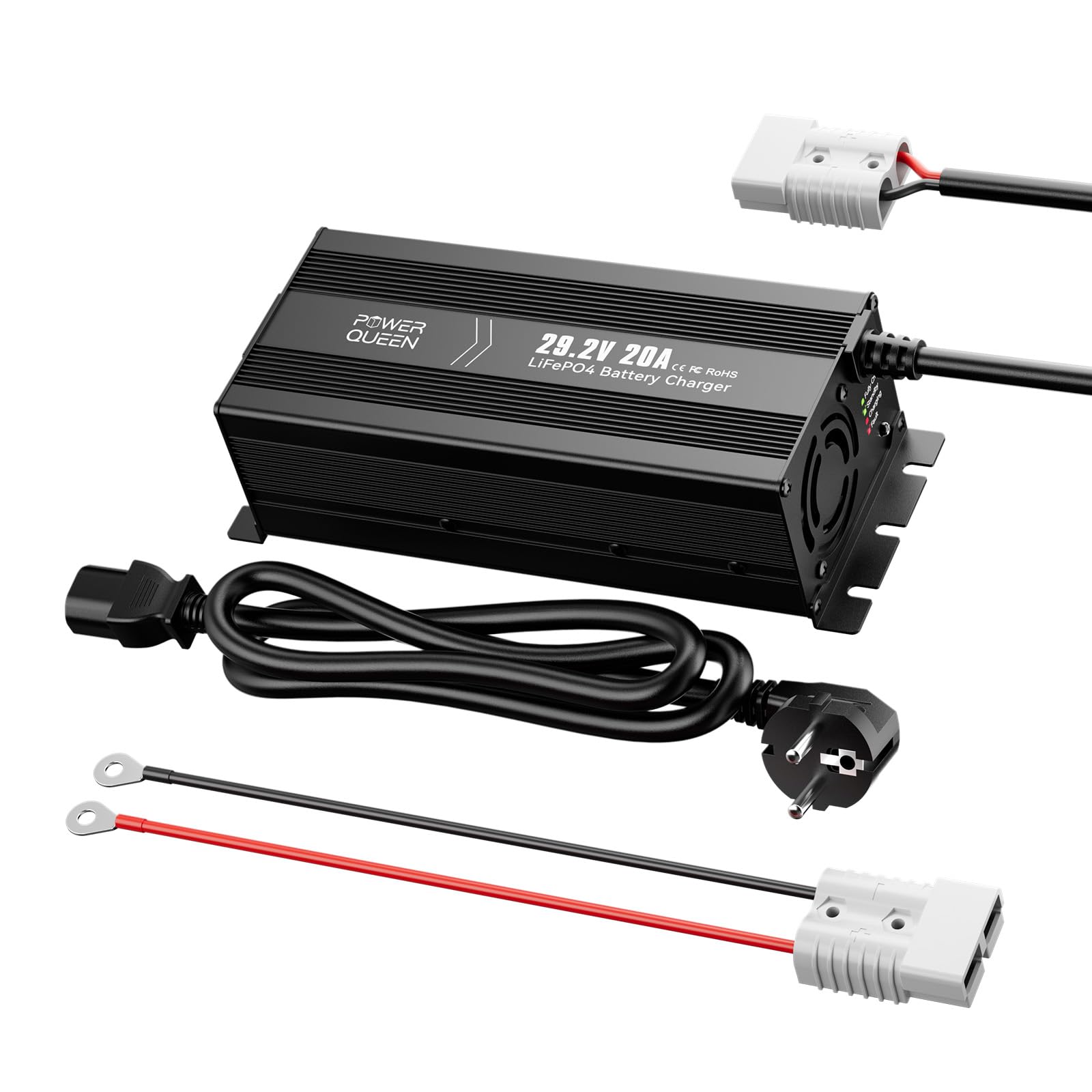 Power Queen 29.2V 20A Lithium LiFePO4 Batterieladegerät Maintainer Vollautomatisches, Wiederaufladbares LiFePO4 Batterieladegerät mit Mehreren Siche