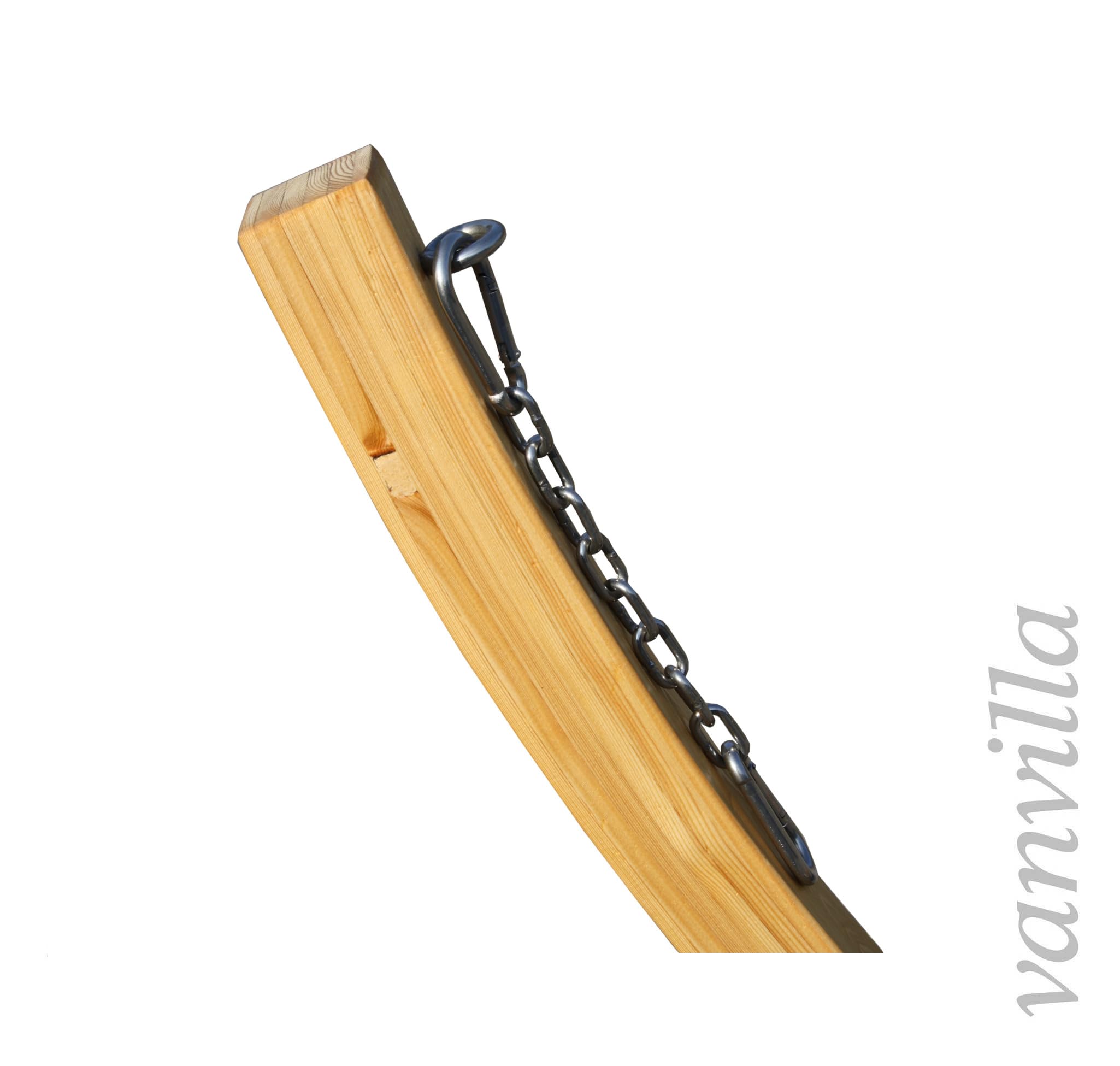 vanvilla Hängematte mit Gestell aus Lärche natufarben Lagarde 320cm x 120cm, Hängematte braun/Creme gestreift, Edelstahlteile, Hängemattengestell Holz