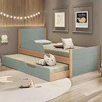 Bicama com Cama Auxiliar Infantil Woody Casatema Menta/nature