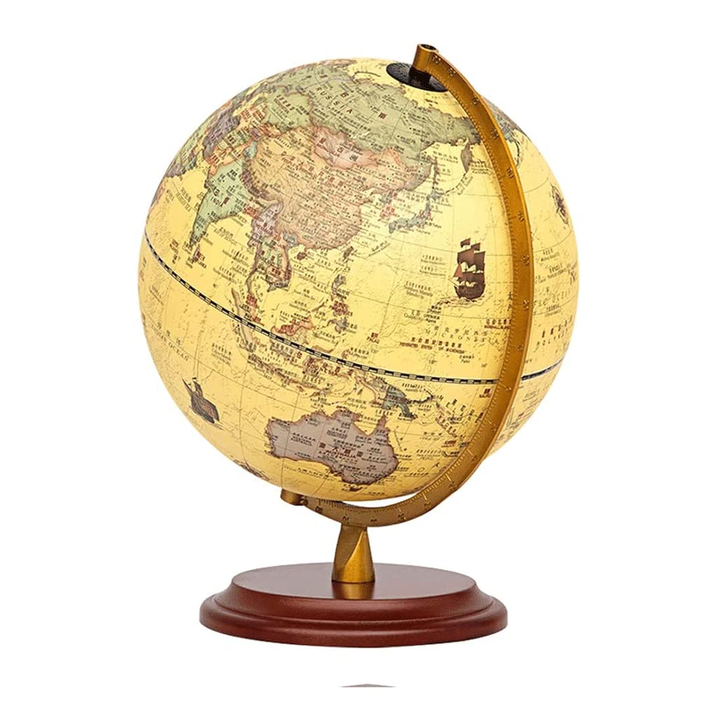 Globe, Wooden Base Illuminated Globe 12.5 Inch Retro Tabletop Rotating Earth Geography Kids Clear Text Marking(25cm)