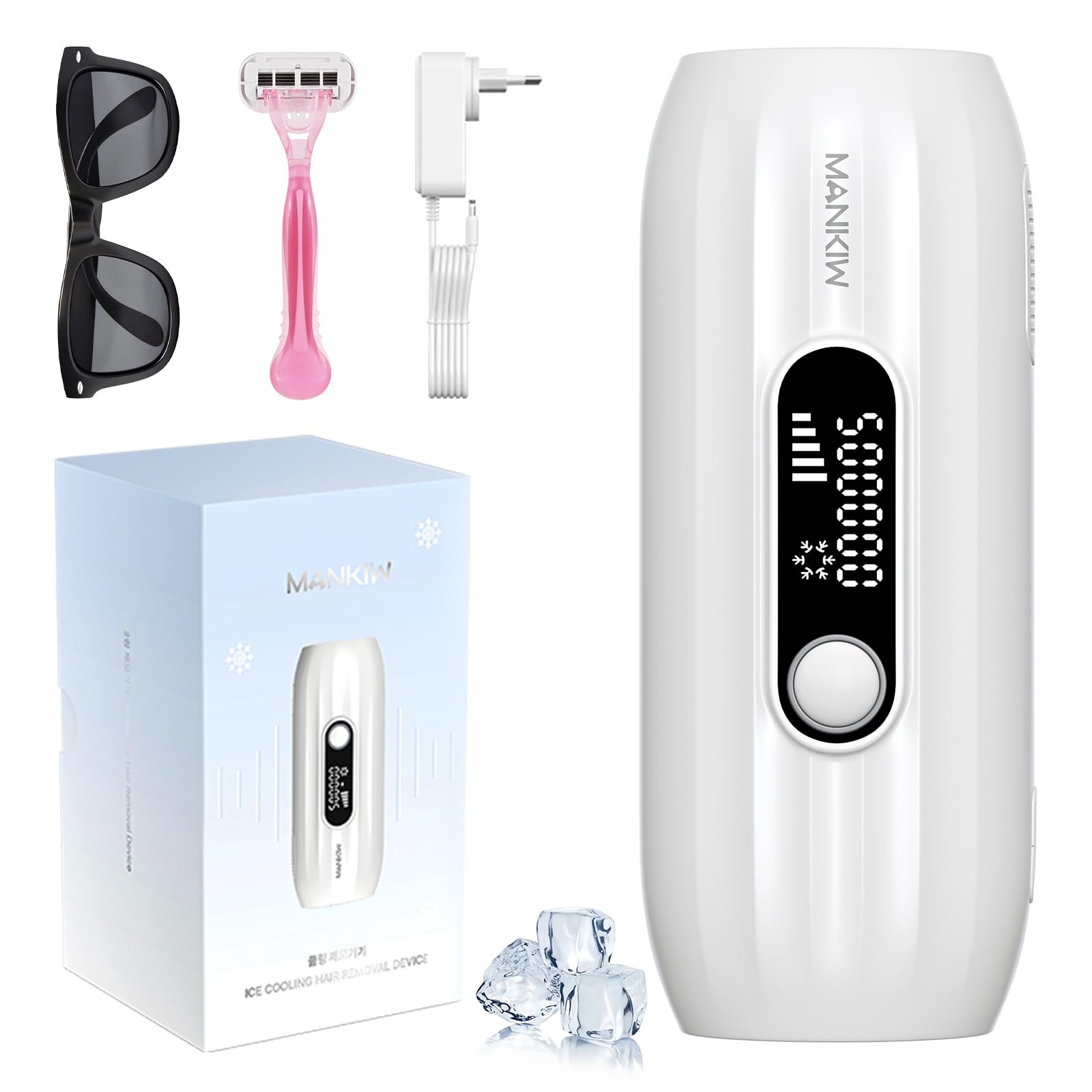 MANKIW Dispositivo IPL Epilazione con Funzione Raffreddante, 5 Livelli di Energia & 500.000 Impulsi Luminosi, Modalità Automatica e Manuale, Alternativa alla Depilazione Laser, Gambe, Ascelle e Bikini