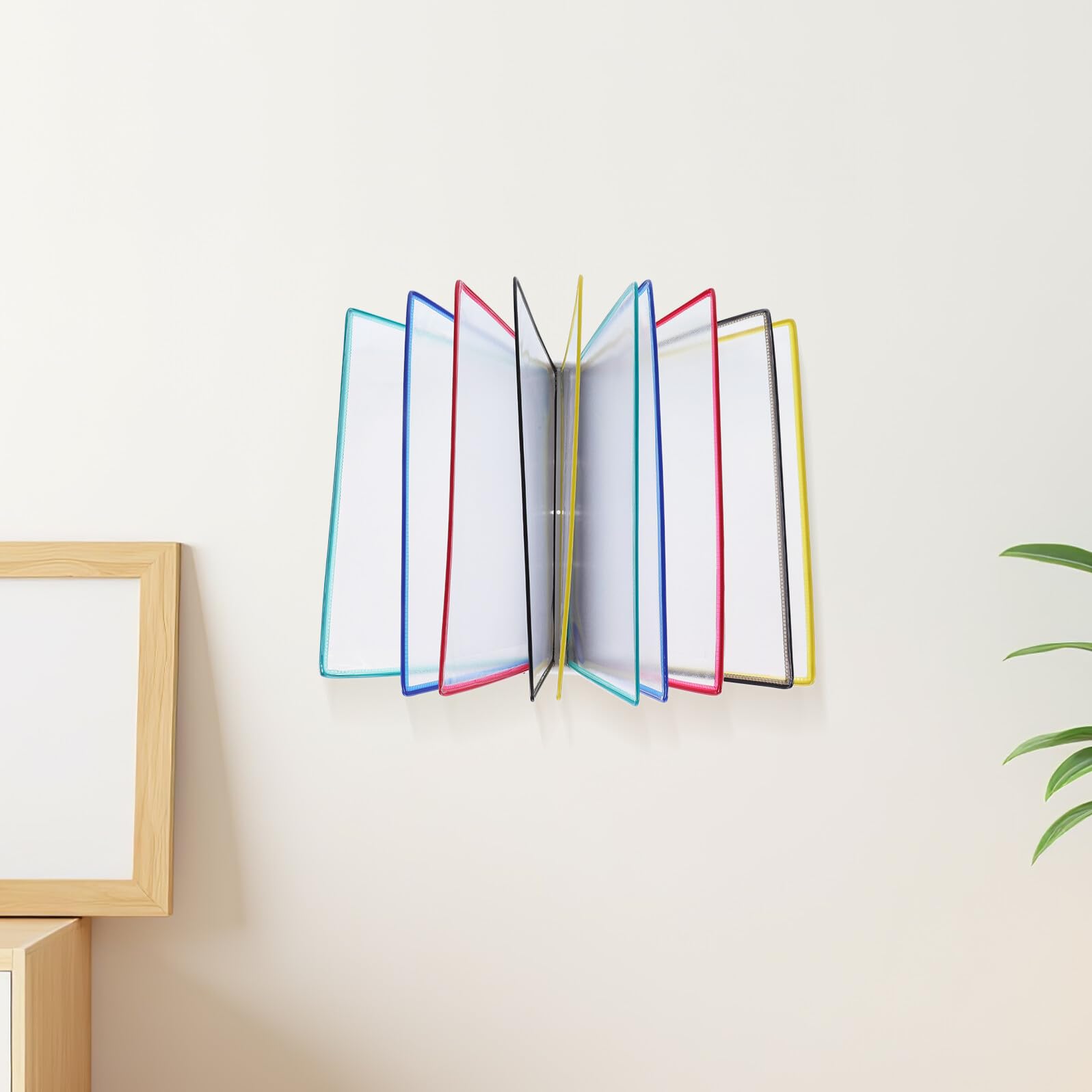 Wand Aktenorganizer aus Eisen mit 10 Transparenten PVC Fächern für A4 Dokumente Hängender Prospekthalter und Zeitschriftenständer für Büro Schule und Klinik
