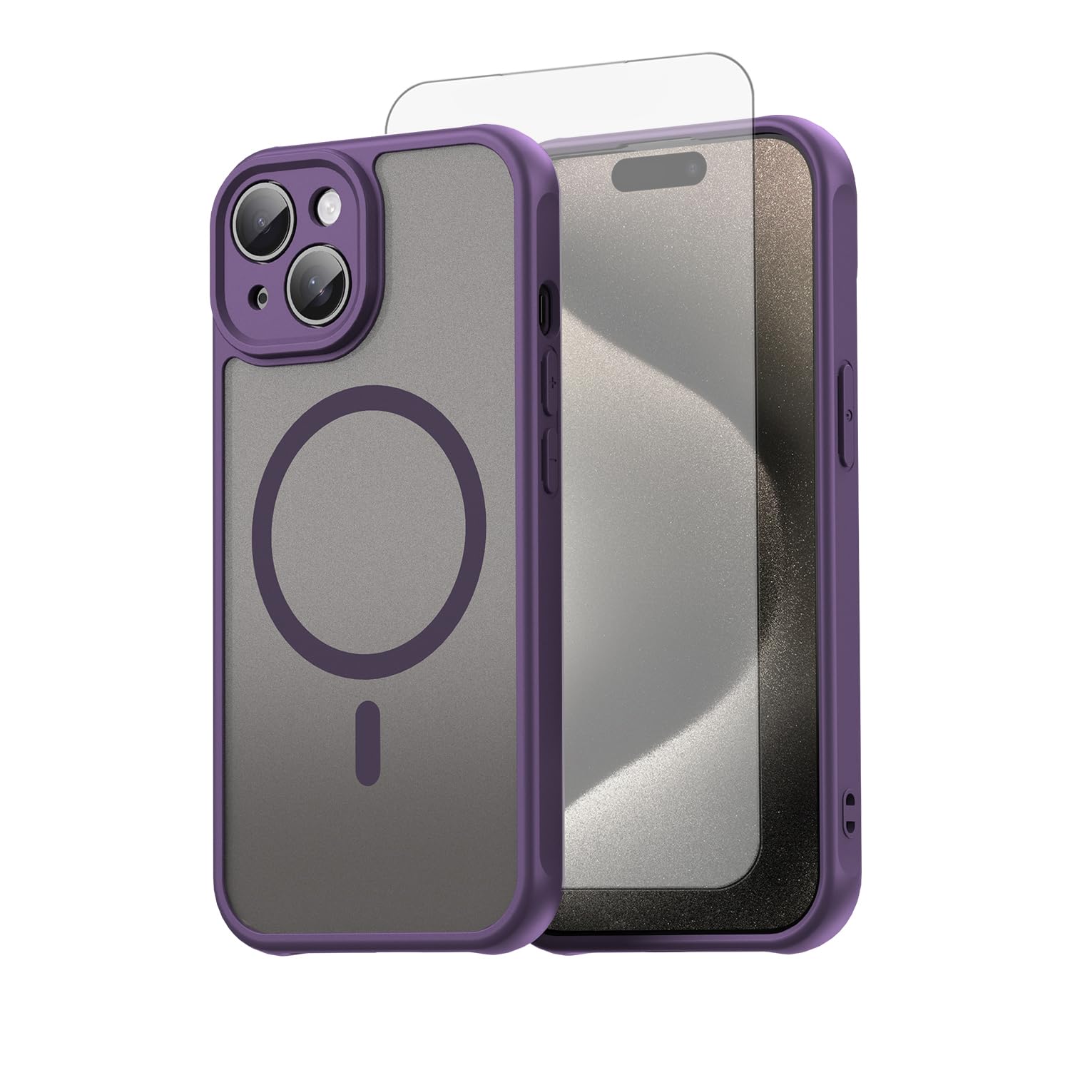 Coque iPhone 15 compatible MagSafe violette Asuwish mat - 8