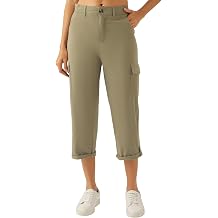Womens Cargo Capri Pants Lightweight Hiking Golf Work Pant with Pockets