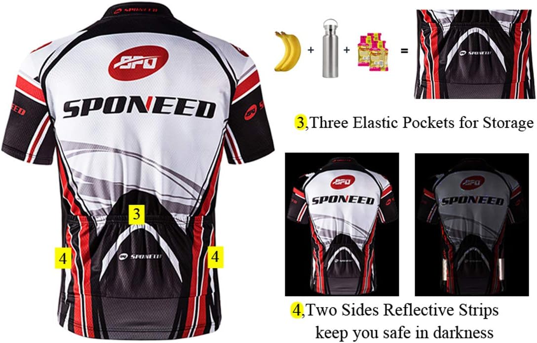 sponeed Men's Cycling Jerseys Tops Biking Shirts Short Sleeve Bike Clothing Full Zipper Bicycle Jacket with Pockets - Image 5