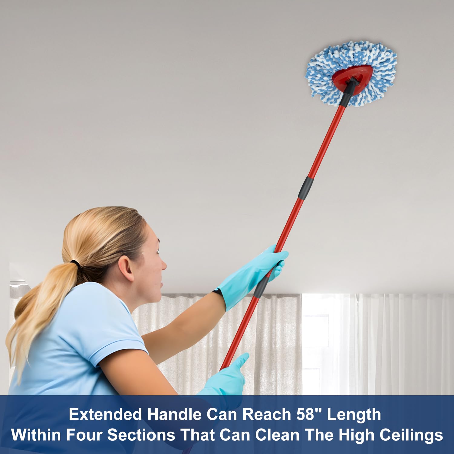 Paquete de 2 Cabezales de Repuesto para fregona giratoria, 1 Base, Asas de Hierro Resistentes de 4 Secciones, compatibles con el Sistema de fregona O Ceda EasyWring RinseClean de 2 Tanques, recambios