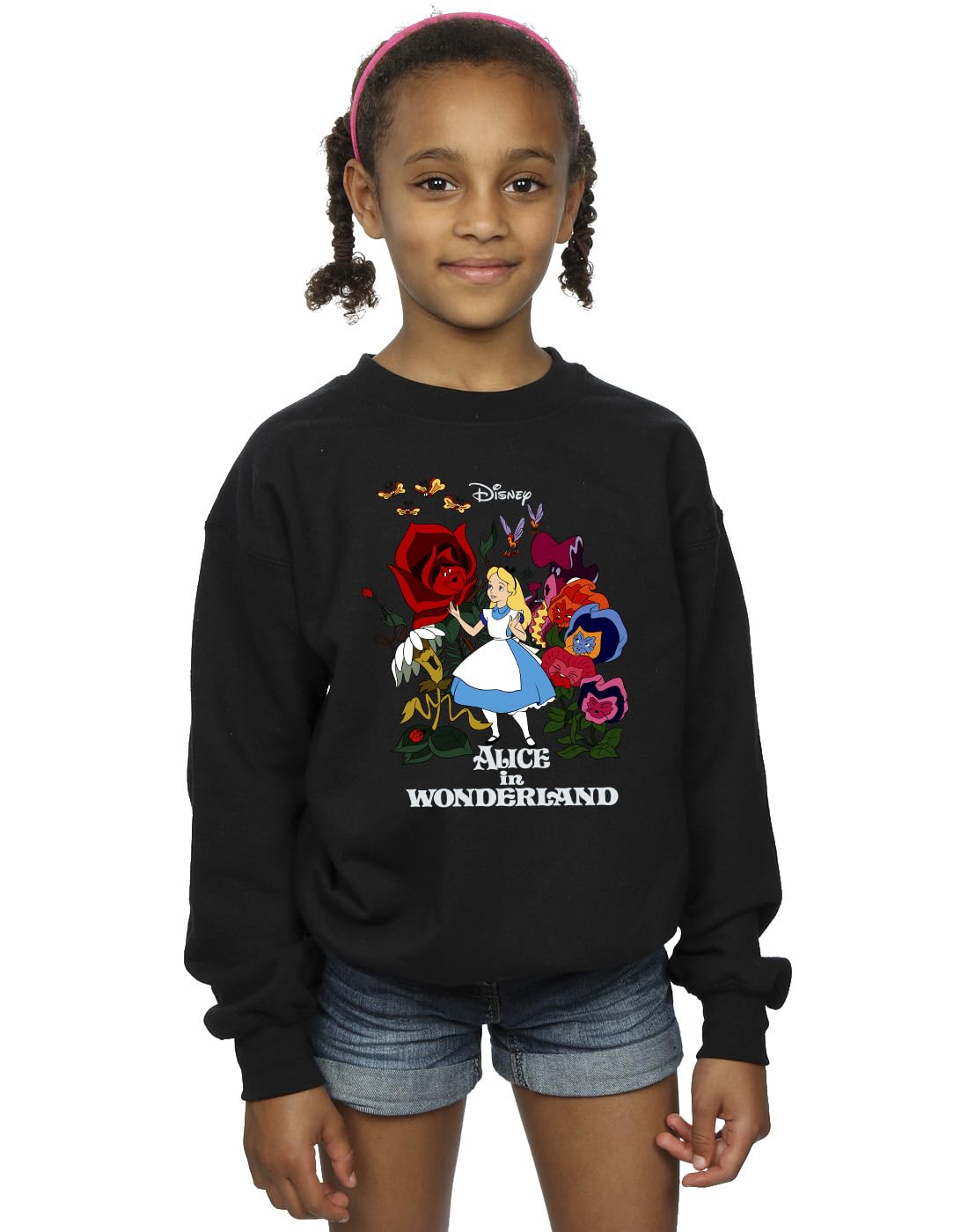 Absolute Cult Girls Black Disney Alice In Wonderland Flowers Sweatshirt 7-8 Years