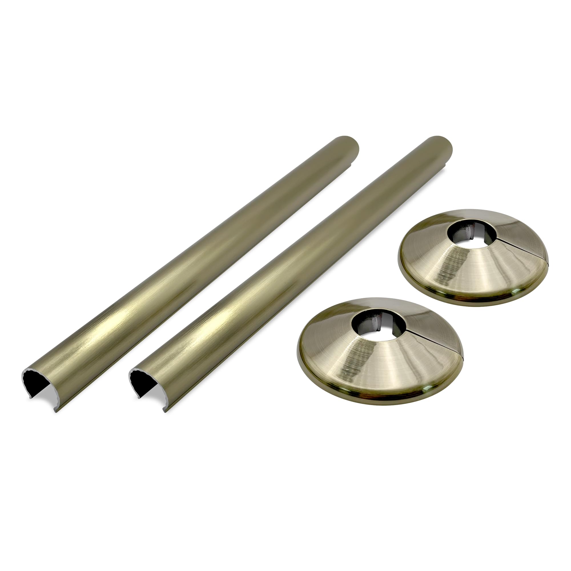 200mm Antique Brass Retro Fit Snap On Plastic/Alloy Radiator Sleeve Cover & Collar Sets Pair for 15mm Pipe โ image 1