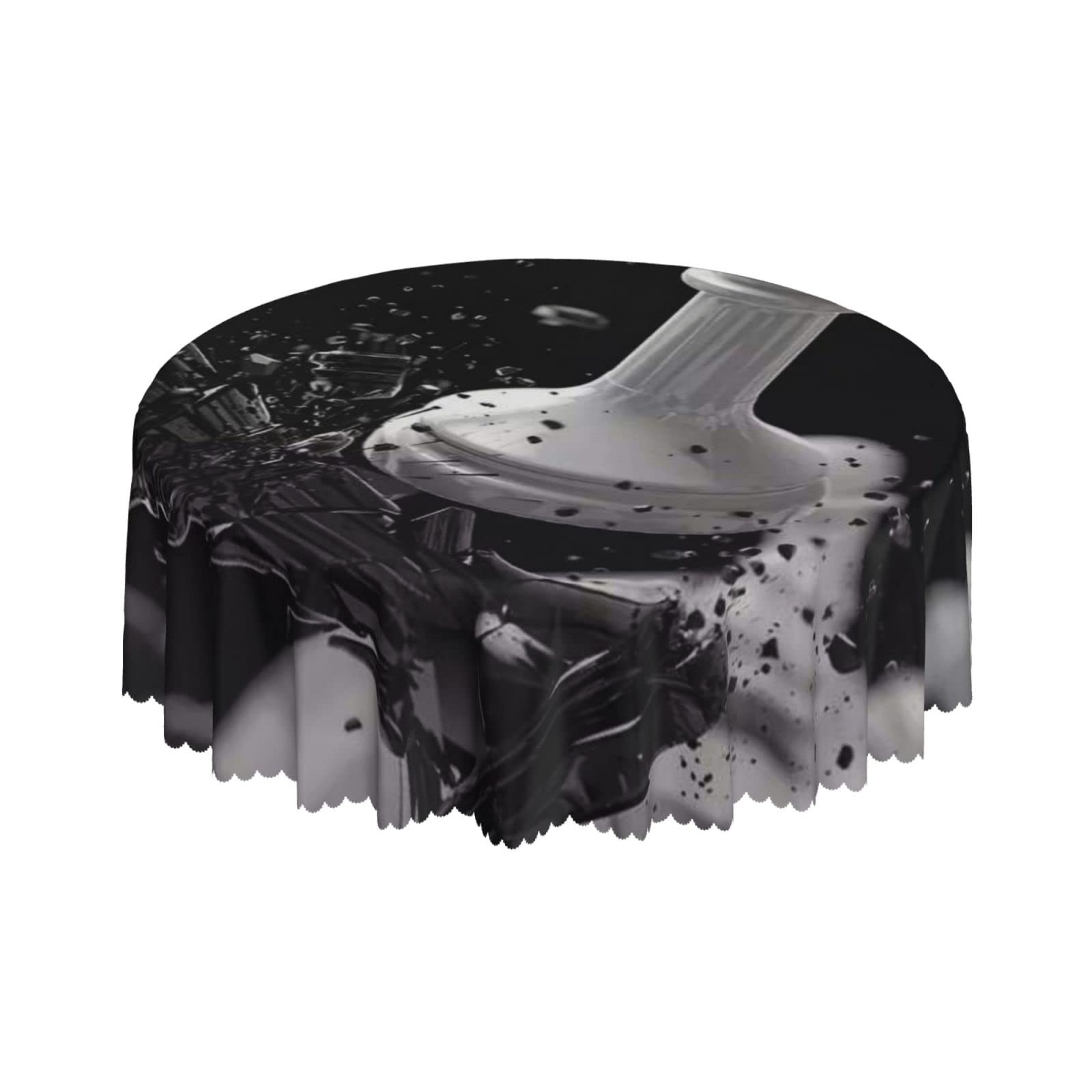 Lsjuee Chess Battle Black and White Round Tablecloth 60 Inch Printed Washable Tablecloth for Dining Party Holiday Fall Home Decorative