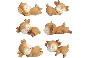 6 Pack Baby Deer Figurines Cake Topper | Woodland Animal Doe Fawn Statues