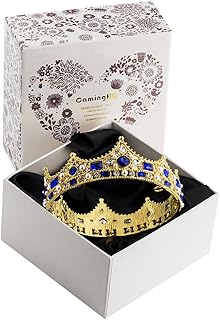 JamingHG Gold Vintage Crown 1st Birthday Cake Topper Baby Shower Bridal shower Supplies Party Cake Decorations Premium Quality Crown Metal Crystal Tiara(Gold-blue)