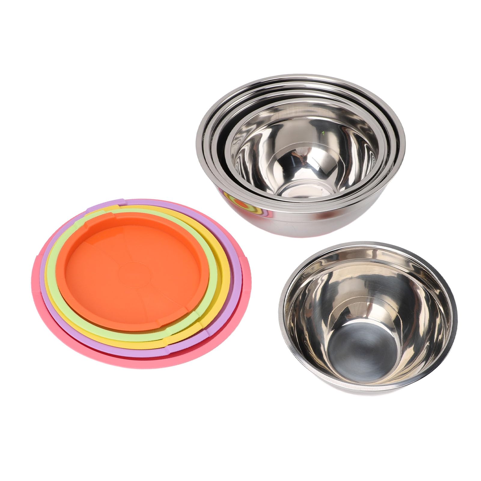 Ciotole per Mescolare con Coperchi, 5 Pezzi di Ciotole Colorate in Acciaio Inossidabile con Fondo Antiscivolo Set di Ciotole per la Preparazione dei Pasti per Cucinare e Cuocere