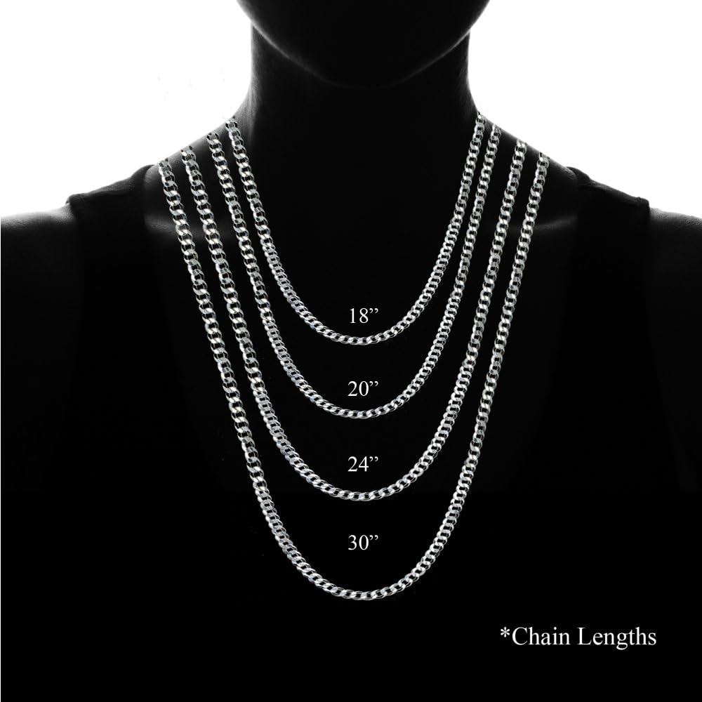 Sterling Silver Italian 4mm Diamond-Cut Cuban Curb Link Chain Necklace for Men Women
