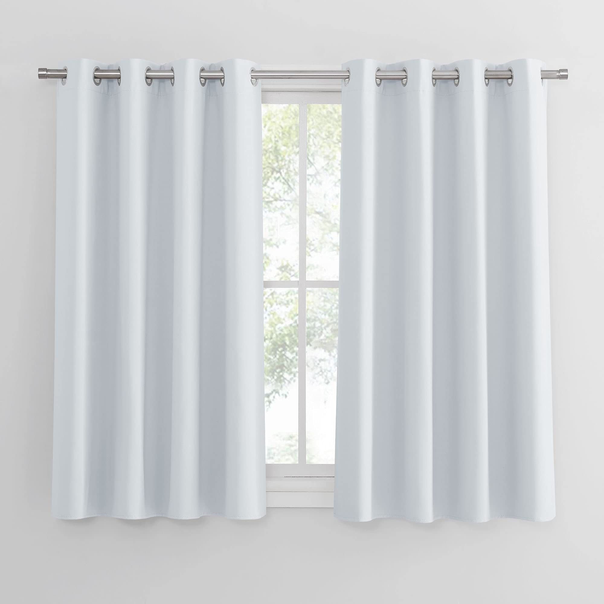Pony Dance Greyish White White Thermal Insulated Curtains For Bedroom, Room Darkening Eyelet Curtains For 54 Inch Drop Small Window Drapes, 2 Panels, W46 X L54,