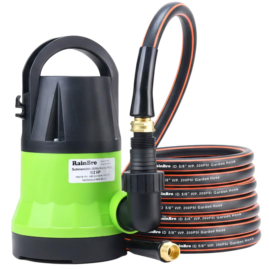 Sump Pump, Submersible Water Pump With 10Ft. Garden Hose
