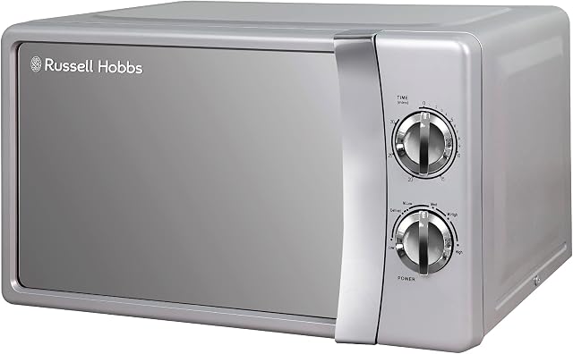 Russell Hobbs RHMM701S 17 Litre 700 W Silver Solo Manual Microwave with 5 Power Levels, Ringer & Timer, Defrost Setting, Easy Clean