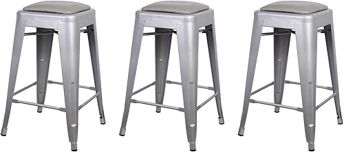 Miniatura 133 de GIA Taburete de mostrador sin respaldo de 24 pulgadas, cantidad de 4, bronce con asiento de madera clara Negro -,Café,Gris,gris, (Gun