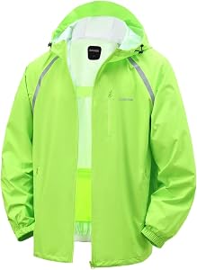 Men's Rain Jacket Waterproof Windbreaker Lightweight Reflective Packable for Golf Hiking Travel