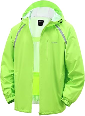 Mens Rain Jacket Waterproof Windbreaker Lightweight Reflective Packable for Golf Hiking Travel