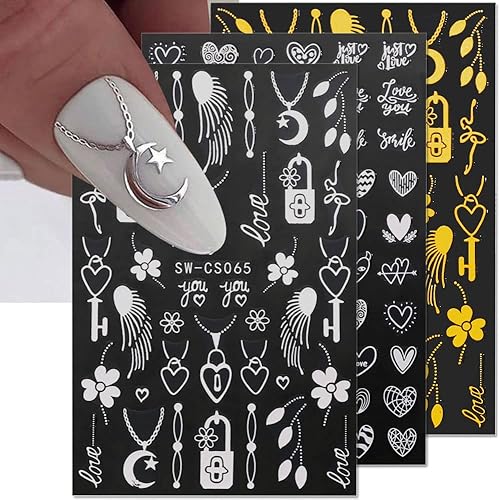 Miniatura 7 de Calcomanías de uñas de San Valentín calcomanías de arte de uñas con cerradura 3D collar de corazón calcomanías de uñas de San Valentín decoración de