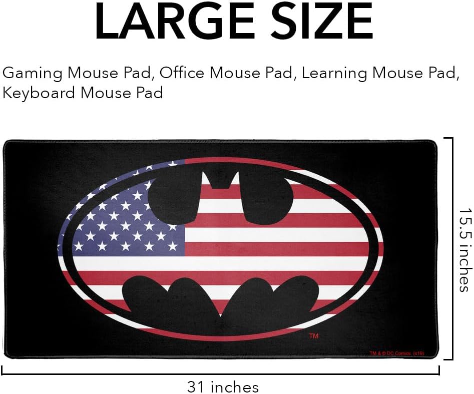 Batman USA American Flag Shield Logo Large Gaming Mouse Pad Desk Mat with Stitched Edges, Non-Slip Base for Gamer, Home and Office, 31.5 x 15.7