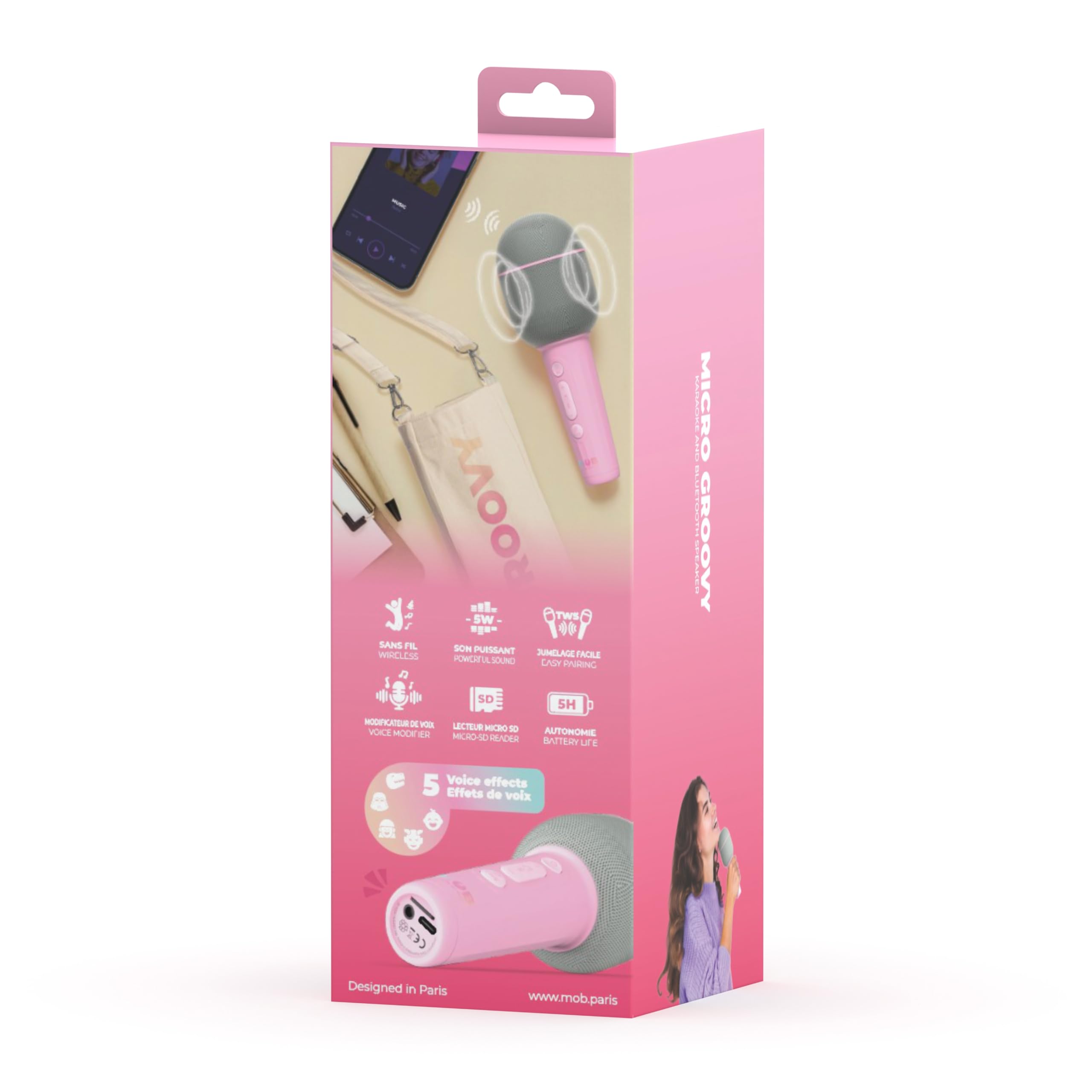 Mobility on Board - Micro Groovy Marshmallow - Microphone sans Fil karaoké avec Enceinte Bluetooth