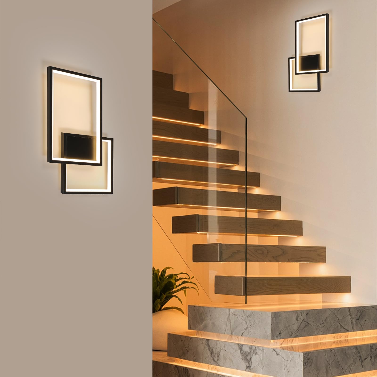 41CM Applique da Parete Interno LED 34W Lampada da Parete 3000K | 34W 3825LM Moderno Nero Lampada a Muro in Alluminio per Camera da Letto Soggiorno Scale Corridoio, Bianca Calda 3000K