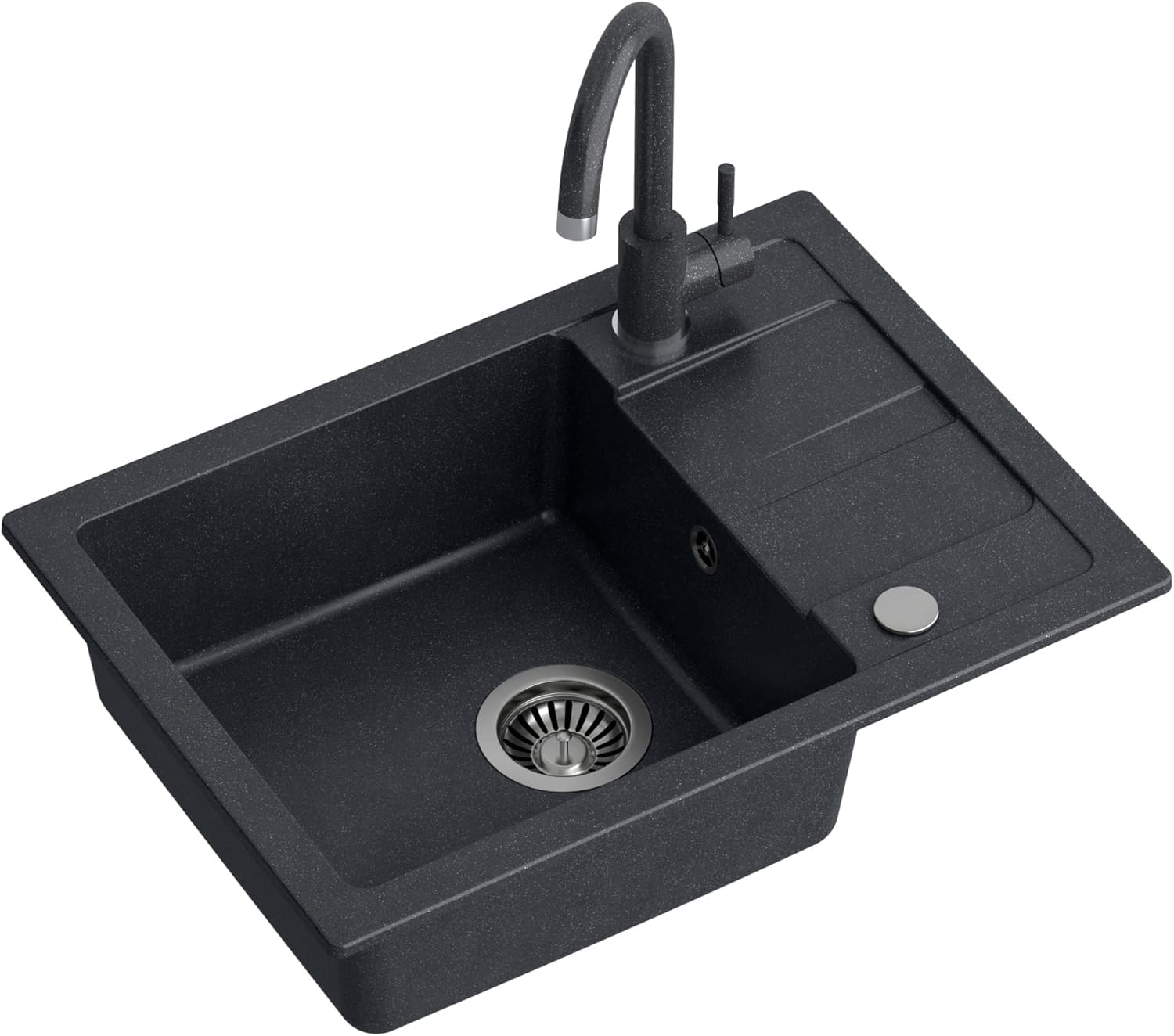 QUADRON Spülbecken Spüle Küche Granit | Größe 62 x 44 x 17,5 cm Schwarz | GO SMART Granitspüle Einzelbecken-Spüle | Einbauspüle mit Küchenarmatur | Einbeckenspüle Küchenspüle