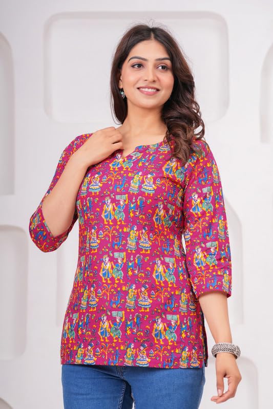 Image of SIROTA Rayon Short Top for Women | Tunic for Jeans | Western Short Kurti | Stylish Straight Ladies Kurta | Ethnic Kurta for Girls
