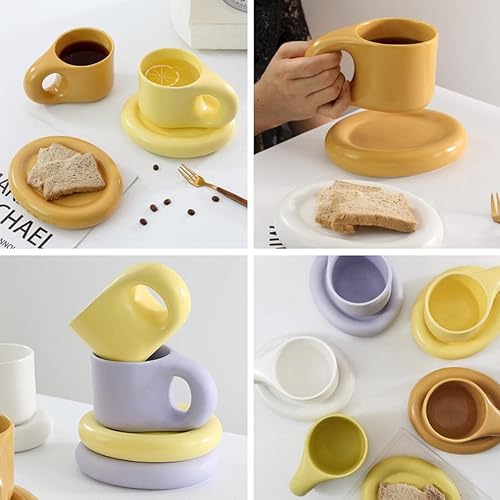 Miniatura 5 de Taza de café de cerámica, juego de tazas de café de cerámica de 10 onzas, tazas de capuchino de porcelana para café con leche, juego de tazas de