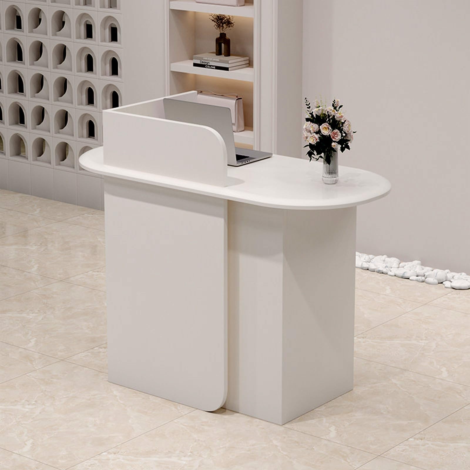 Mesa de recepción pequeña de 100cm en color blanco con cajones para comercios y oficinas